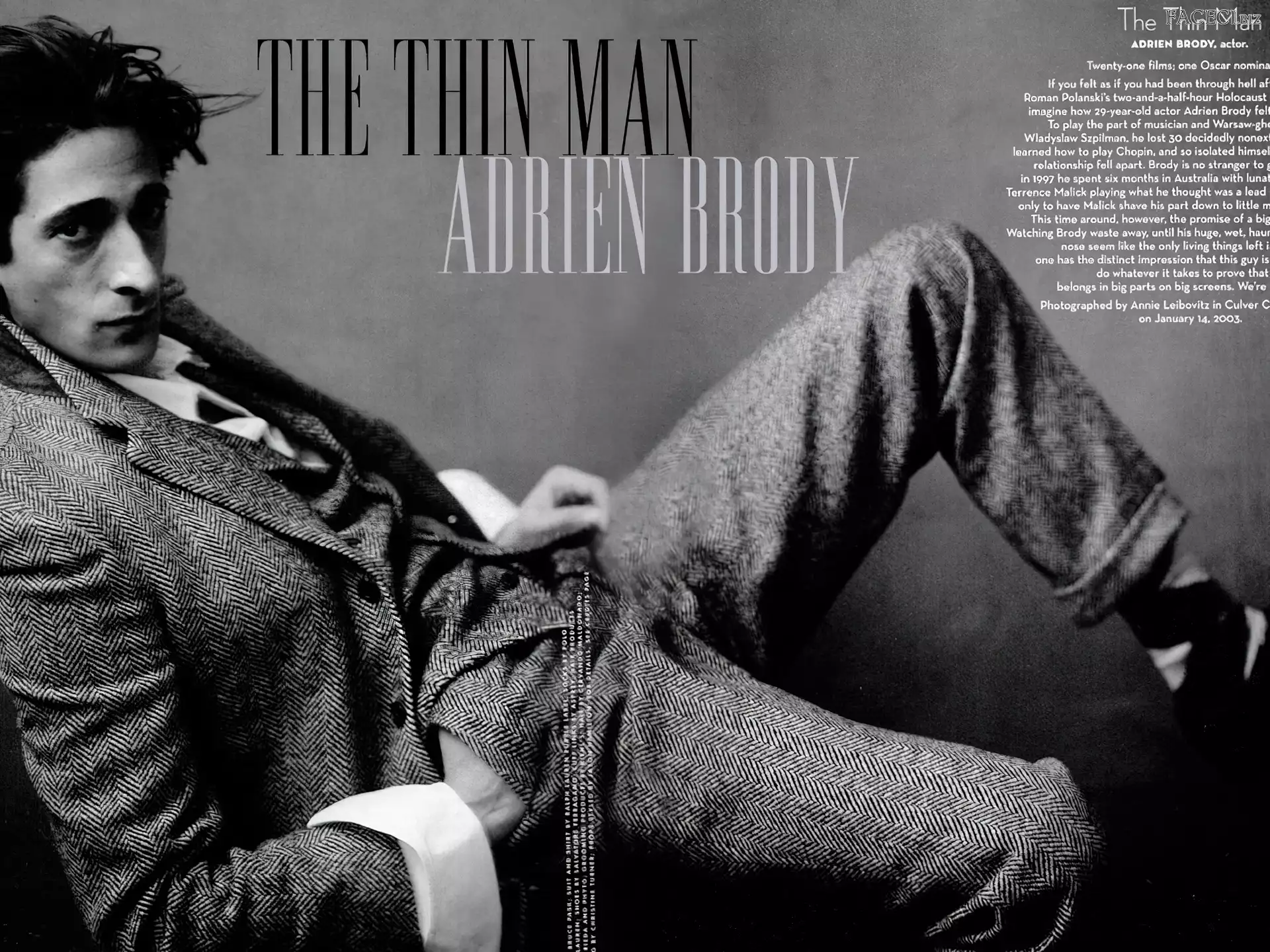 garnitur, Adrien Brody, szary